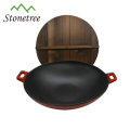 Cast iron japanese wok with wooden lid
